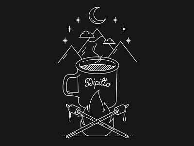 Dipilto - Coffee Illustration black and white brand design brand identity camp coffee fire graphic design illustration marshmallow mountain outline vector