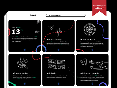 learning app: social postings – friday the 13th app app design branding design edtech education friday the 13th graphic design illustration infographic information instagram mobile app social media