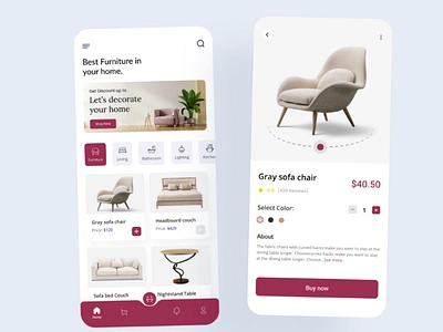 Furniture Shop Mobile Apps branding classic clean ecommerce furniture furniture app furniture design furniture store graphic design grey minimalist mobile app mobile design property shop splashscreen store teapot ui