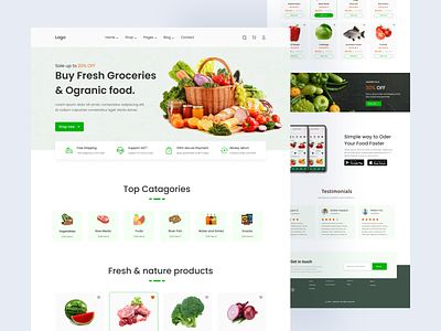 Grocery shop Website UI branding ecommerce food website grocery grocery shop marketing minimal organic shop website trendy design ui design web design website