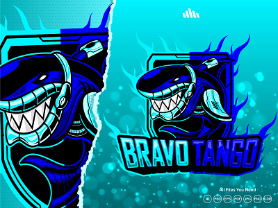 BravoTango ESPORTS Logo animal logo branding cartoon cartoon logo design esports esports logo gaming logo gaming logo design illustration logo mascot shark logo shark mascot twicth twitch logo ui