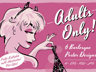 6 Customisable Burlesque Posters burlesque custom editable female illustrations pin ups poster sexy striptease tease valentines vector