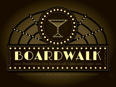 Prohibition Era Boardwalk Signs 1920s art deco boardwalk empire logos and badges prohibition vector artwork
