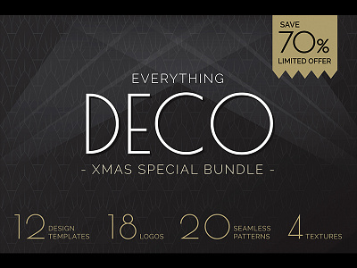 Everything Deco Xmas Design Bundle 70% Off! 1920s art deco creative market design bundle design templates logos patterns vintage wingsart