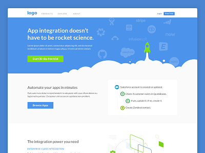 App integration doesn't have to be rocket science. apps branding landing page rocket web design