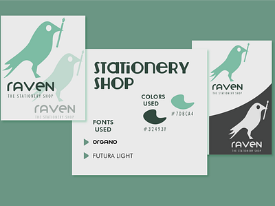 RAVEN - The Stationery Shop bird logo design illustration logo minimal stationery logo typography