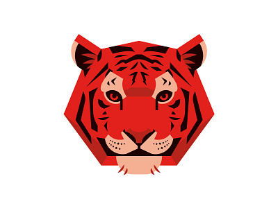 Geometric Tiger animal cat face orange red stripes tiger vector