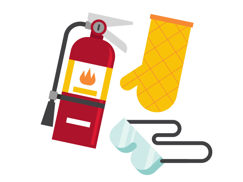 Safety Supplies for Deep-Frying a Turkey vector goggles fire extinguisher thanksgiving