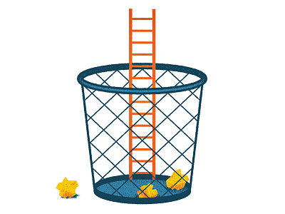 Overcoming Rejection climb crumpled failure ladder redemption trash waste paper basket
