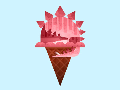 Dino Cone—Pink cone dinosaur ice cream stegosaurus strawberry