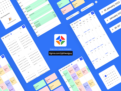 Free responsive Calendar Component Library (Figma) calendar component figma free figma free figma component library responsive calendar responsive design ui ux