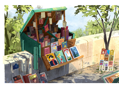 Les Bouquinistes books childrens book illustration painting paris