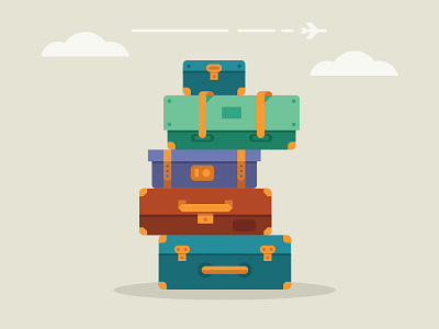 Suitcases airplane clouds illustration suitcase travel
