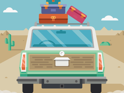 Cancel Email Banner animation car desert luggage travel