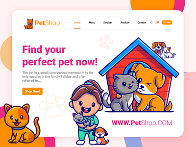 Pet Landing Page character clean color concept creative design digital drawing dribbble minimal modern ui ui design uidesign uiux ux web web design webdesign website