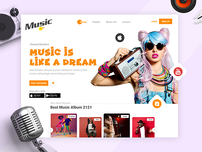 Music Landing Page character clean concept creative design minimal modern music music app music player musician ui ui design uidesign uiux ux web web design webdesign website