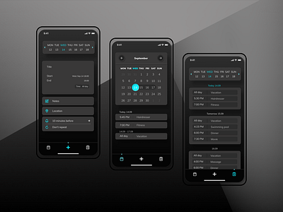 UI for Calendar App app calendar ui clean design dark dark ui design minimal ui
