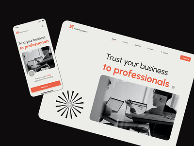 Landing page for marketing agency adaptive design concept dark mode design desktop graphic design landing marketing mobile orange ui ux website