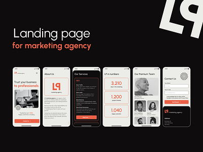 Landing page for marketing agency adaptive design dark mode design desktop figma graphic design landing marketing mobile orange ui ux website