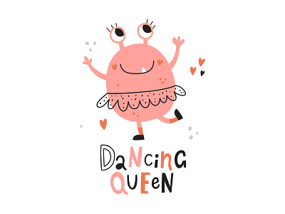 Dancing Queen Monster ballet character children children illustration dance design funny girl illustration monster nursery pink print