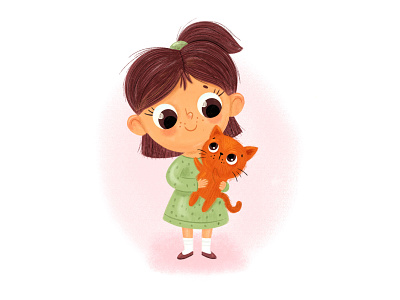 Girl and a kitten character design children illustration illustration kids procreate raster