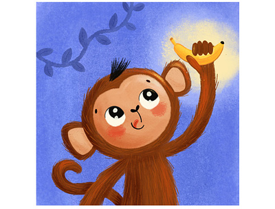 A monkey and a banana animal character design children children illustration illustration kids monkey picture book print