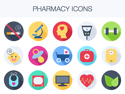 Freebie: Pharmacy Icons colors download flat free health heart icon icons medical pharmacy set vector