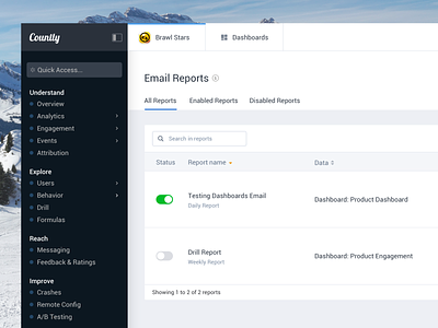 Table & Management, Email Reports (Countly)