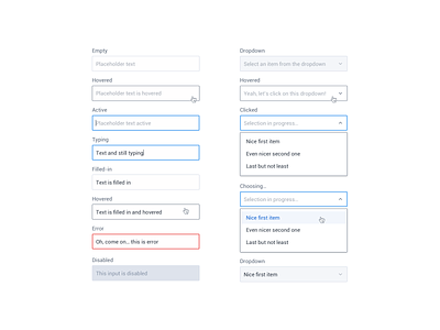 Inputs & Dropdowns (Countly) analytics app button button states component design dropdown flat guidelines hover hover effect input library navigation picker selector states ui ui kit ux
