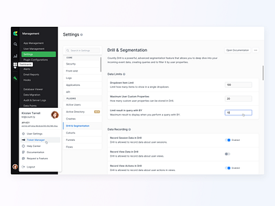 ⚙️ Settings - New Countly UI app application cms configuration dashboard design interface light ui management material menu navigation panel profile search settings toggle ui user profile ux