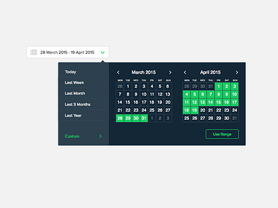 Time Range Selection & Calendar [Count.ly] app button calendar date design flat navigation range select ui ux web