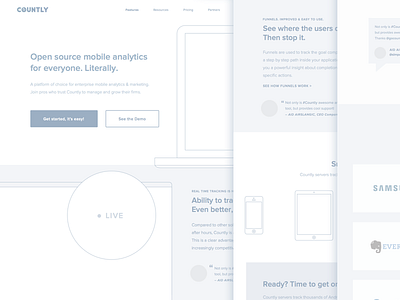 Count.ly landing page Wireframe analytics countly design greyscale home landing page layout mock ux website wireframe