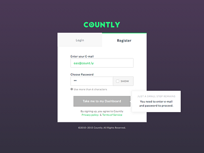 Count.ly Onboarding Screen analytics app button countly flat form input login onboarding register ui ux
