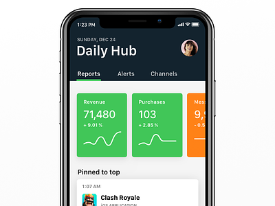 Countly App Concept app chart countly dark design ios 11 iphone x mobile navigation tiles ui ux