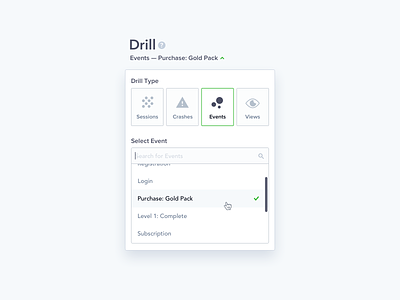 Countly Drill Dropdown Selector analytics app dashboad dropdown fiter flat metrics popup scroll selectbox ui ux
