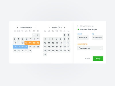 Date Picker with Compare Option (Countly) analytics app button calendar calendar app date date picker date range date selector design drop down layout time ui ux vector