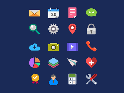 20 Flat Icons Vector PSD