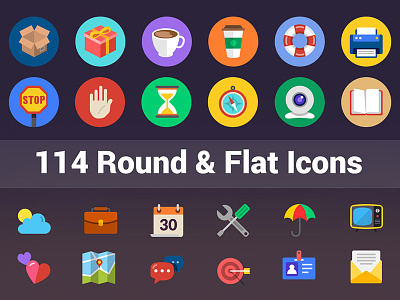 114 Flat and Round Icons flat icons icons psd icons round icons vector shape icons