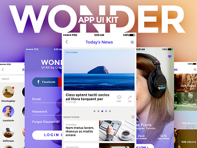 Wonder App UI Kit app app ui kit download free free ui kit freebies ios ui mobile ui kit psd