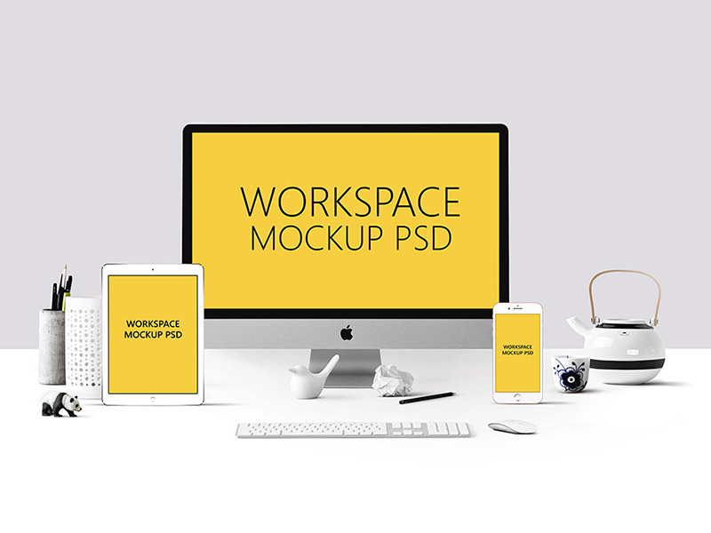 Workspace Mockup PSD free freebies freebie download iphone 7 plus ipad pro imac clean desk psd mockup workspace