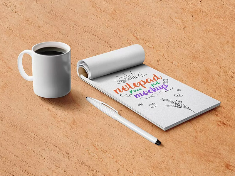 Free Notepad Mockup PSD freebies freebie free notepaper coffee cup download psd free psd free psd files psd mockup notepad mockup
