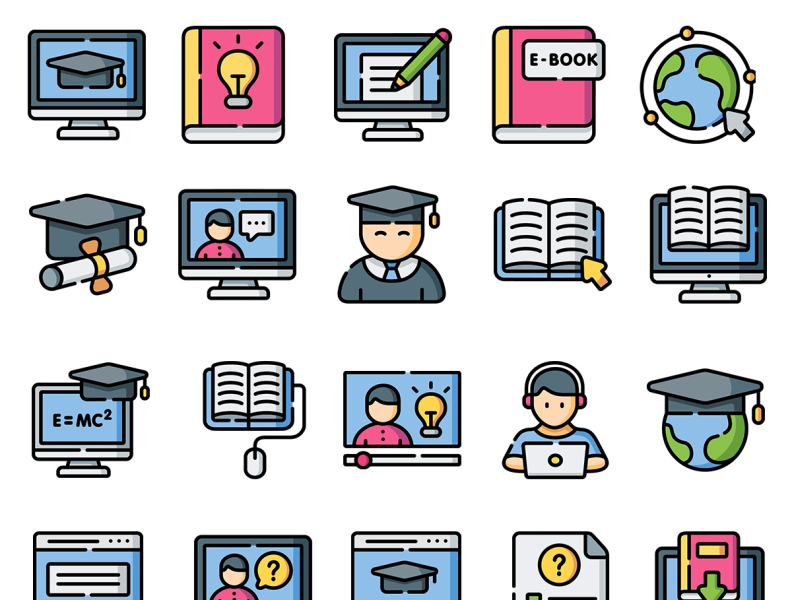 Online Learning Icons by Graphicsfuel on Dribbble