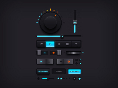 Dark Music UI Elements 