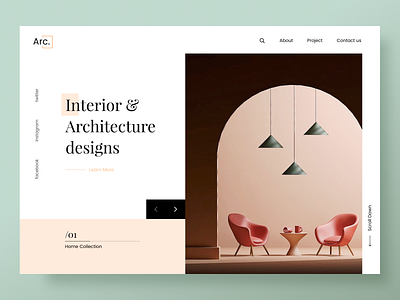 Landing page architect c4d chair geometic interior landing page layout typogaphy ui website