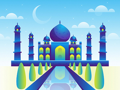 Taj Mahal 7 wonders gradient illustration india monument taj mahal vector