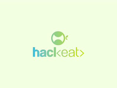 Hackeat Logo minimal ninja bite apple code coding food logo design hacker blue green gradient brand logo eat hack