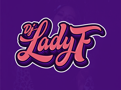 Dj Lady F brand calligraphy deejay dj f lady lettering logo music nightclub pink purple sound type typo