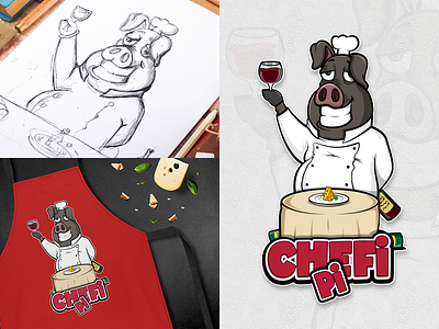 Chefi Pi - Chef Pig black cartoon cheese chef creative illustration iloco pig vector wine