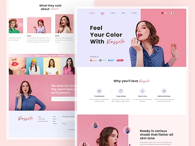 Rosseta - Makeup Landing Page beautiful branding colorful cosmetic design elegant flat landing lipstick logbook makeup minimal product sweet typography ui ux web website