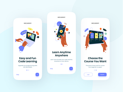 Onboarding Course App Exploration app branding clean colorful course elegant flat illustration minimalist mobile onboarding ui ux vector